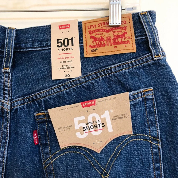 Levi's 501 Distressed High Rise Medium Wash Skinny Denim Shorts Women's 30 NWT - Picture 6 of 8